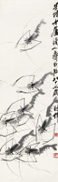 名畫復制品齊白石-墨蝦圖35-108厘米花鳥畫中國畫水墨畫名人字畫