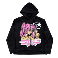 Y2k Zip up Hoodie Stars Print Goth Punk Sweatshirt Men's hoodies jacket Harajuku Anime Girl Long Sleeve Oversized hoodie Women