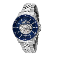 【MASERATI 瑪莎拉蒂】Sfida 無畏迎戰系列機械手錶 晶綻藍 銀色不鏽鋼鍊帶 44MM R8823140011