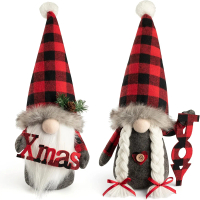 Gnome สวีเดน แฮนด์เมด D-FantiX สูง 18 นิ้ว เครื่องประดับคริสต์มาส พร้อมหมวกตาหมากรุกสีแดงและสีดำ และ