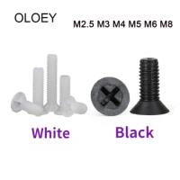 M2.5/M3/M4/M5/M6/M8 Countersunk Cross Nylon Screw Leveler Plastic Screw Flat Head Plastic Screw Length 4-40mm