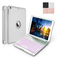 For iPad 9.7 2018 A1893 A1954 Slim 7 Colors LED Backlit Smart Clamshell Aluminum Wireless Bluetooth Keyboard Case Stand Cover