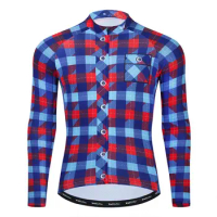 Autumn Cycling Jersey Men's Long Sleeve Bicycle Sportwear British Retro Checked Shirt Cycling Clothing