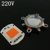 1set AC 220V 110V 50w led grow chip full spectrum 380nm-840nm+44mm 60degree lens for indoor led grow light