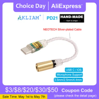 AkLIAM PD21 Type C/Lightning to 3.5mm/2.5mm/4.4mm Earphone DAC Adapter Hifi DAC Digital Decoder Audio Converter NEOTECH Cable