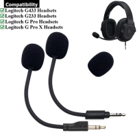 Gold-Plated OFC Replacement Aux 3.5mm Game Mic Microphone Boom Foam for Logitech G433 G233 G Pro X Gaming Headsets