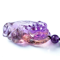 鴛鴦色-紫黃晶雕刻吊墜女款項墜紫水晶飾品 送項鏈繩 寓意美好