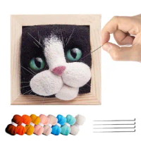 Cat Needle Felting Kits Decorative Cat Head DIY Felting Craft For Kids Cat Decorations Knitting Kit With Step-By-Step