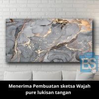 LUKISAN ABSTRAK MARMER ABU ABU & RETAKAN EMAS CUSTOM KAIN KANVAS TERBAIK MARSOTO CAT AKRILIK ORIGINA