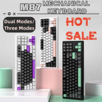 M87 Hot-Swappable Keyboard 87 Keys Wireless 2.4GHz+Bluetooth RGB Dual Mode Wireless Keyboard for Macbook Computer Laptop