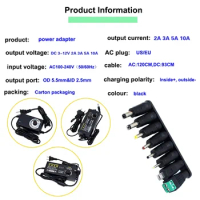 Adjustable AC To DC Power Supply 3V 5V 6V 9V 12V 15V 18V 24V 1A 2A 3A 5A 10A Power Supply Adapter Universal 220V 12V Volt Adapte