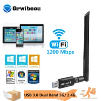 Wireless USB WiFi Adapter 1200Mbps WiFi receiver USB 3.0 Dual Band 2.4GHz 5.8GHz 5dBi Antenna USB Adapter Network Card For PC