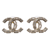 CHANEL 經典大雙C LOGO水鑽珍珠排列造型穿式耳環(金)