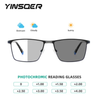 YINSQER Photochromic Glasses Man Square Reading Glasses with Glass Lenses Optical Glasses Man Shameleon Eyeglasses Dropshipping