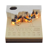 Kalendar sekeping masa 2026 Kalendar meja dengan cahaya LED 3D Tear-Away Calendar Kertas Ukiran Seni