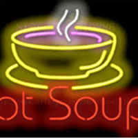 Hot Soups with Soup Bowl neon sign Handcrafted Light Bar Beer Pub Club signs Business Signboard diet food diner break 17"x14"