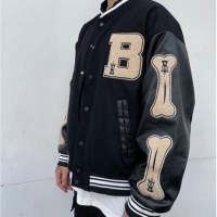 Jaket Bone Varsity | B Baseball Korean Style Jacket | Pakaian Pria dan Wanita | Bahan Fleece & Sinte