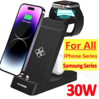 30W 3 in 1 Wireless Charger Stand For iPhone 14 13 12 Samsung S22 S21 Apple Watch Galaxy Watch 6 5 4 Fast Charging Dock Station