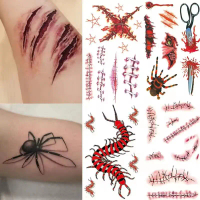 Halloween Waterproof 3D Temporary Tattoo Sticker DIY Makeup Scary Wound Blood Injury Scar Fake Tatto