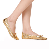 USHINE EU27-41 PU Top Gold Soft Indian Women's Belly Dance Shoes Ballet Leather Belly Ballet Shoes for Children for Girls