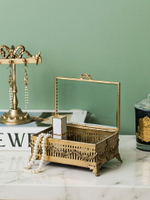 印度進口歐式奢華黃銅雕花首飾盒復古輕奢銅邊玻璃飾品盒桌面收納