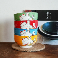 DearDali日式手繪貓咪碗 創意可愛招財貓飯碗面碗包郵 家用陶瓷碗