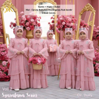 gamis rompi lepas ,bahan jeruti mix tile untuk anak umur  3-12 tahun