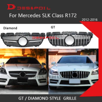 For Mercedes SLK Class GT Grill R172 Diamond Grille Auto Front Vertical Grid 2012-2016 SLK200 SLK250 SLK300 SLK350 Chrome Black