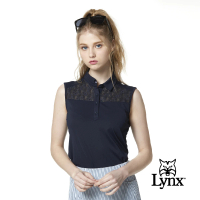預購 Lynx Golf korea 女款蕾絲剪接素面無袖POLO衫/高爾夫球衫(深藍色)