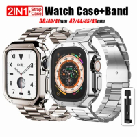 Metal Band+TPU Case for Apple Watch Ultra Strap 49mm 41mm 45mm 40mm 44mm Cover Stainless Steel Bracelet Series 8 7 6 SE 5 4 42mm
