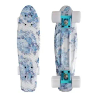 Penny Board Plastic Long Board for Adults and Children, Mini Skateboard, Blue Floral, Portable, 4 Wheel Scooter Toy, 22 Inch