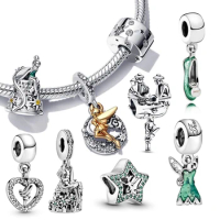 Herocross disney 925 Silver Charm Tinker Bell pendant Heart charm princess bead fit Pandora original for women Bracelet jewelry