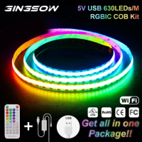 Gingsow COB LED Strip Light 630 LEDs/M 5V USB 38 Key Kit High Density Flexible Addressable Magic Colorful TV Backlight Led Tape