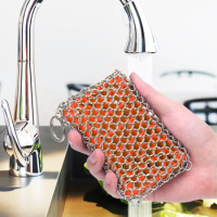 Stainless Steel Mesh Bag Silicone Cleaning Brush Scrubber Rustproof Kitchen Pot Woks Cast Iron Cleaner Cookware BBQ Clean Tool