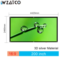 WZATCO 150"180"200"250"300" 3D Screen 16:9 Foldable 3D Silver Simple Large Size Cinema Screen Fabric for XGIMI H2 H1 Projector