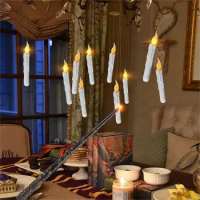 Fantasy Floating Candles with Magic Wand Remote Led Candles with Flickering Flame Battery Operated Candles for Halloween Xmas