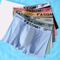 4pcs Mesh Ice Silk Boxer Shorts Men's Underwear FASQM Underpants Breathable Sexy Slim Panties Bamboo Lingerie Plus Size L-6XL