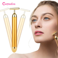 24k Gold Face Lift Bar Roller Vibration Slimming Massager Face Anti Aging Beauty Skin Care T Shaped Tightening Wrinkle Bar