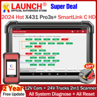 LAUNCH X431 PRO3S+Smartlink HD 12V car 24V Truck Bidirectional Diagnostic Tools Topology ECU Coding CANFD DOIP FCA OBD2 Scanner