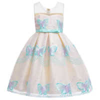 2021 Children's Breast-smudged Dress Butterfly Mesh Embroidered Princess Wedding Stage Piano Performance girl