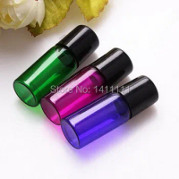 Wholesal 1000pcs/lot colorful 3ML Glass Roll on Bottle with Stainless Steel Roller Small Essential Oil Roller-on Sample Bottle