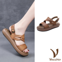【Vecchio】真皮涼鞋 厚底涼鞋/真皮頭層牛皮舒適Z字帶造型厚底涼鞋(棕)