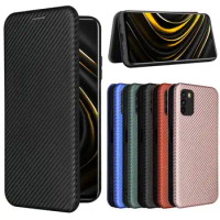POCO M3 Pro Carbon Fiber Flip Leather Case For POCO M3 X3 NFC F3 F2 Pro M2 Card Holder Magnetic Case Coque Fundas