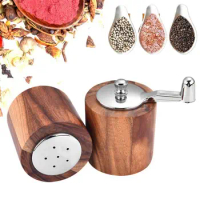 Hand Crank Wooden Salt Pepper Grinder Set,Refillable Manual Peppercorn Spices Mill,Spice Bottle Salt Shaker,Pepper Grinding Tool