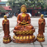A Set Huge figure of Buddha HOME temple Shrine Protection # Tantra Buddhism Amitabha Sakyamuni Buddha Anan gaye Bronze statue