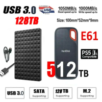 E61 SSD 512TB 128TB HDD Hard Drive USB3.2 External TYPE-C SDD High Speed Hard Disk Read 1050MB/S For Computer PS5 PS4 Portable