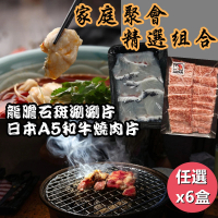【e餐廚】組合日本A5和牛燒肉片+台灣龍膽石斑涮片任選x6盒(家庭聚會首選)