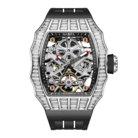 Haofa Automatic Watch for Men Stainless Steel Case Skeleton Mechanical Watch Sapphire Waterproof Luminous Irregular Watch 1983