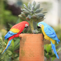 【Homewell】戶外庭院花園陽臺可愛鸚鵡動物裝飾品掛飾 1對2隻 紅鸚鵡及藍鸚鵡