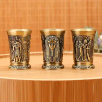 Home Decor Vintage Egyptian Wine Glass Small Metal Cocktail Whiskey Bar Cup Pharaoh Tut Engraving Goblet Water Glass
